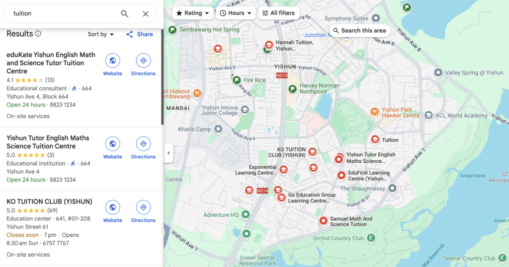 google maps screenshot showing local SEO in action